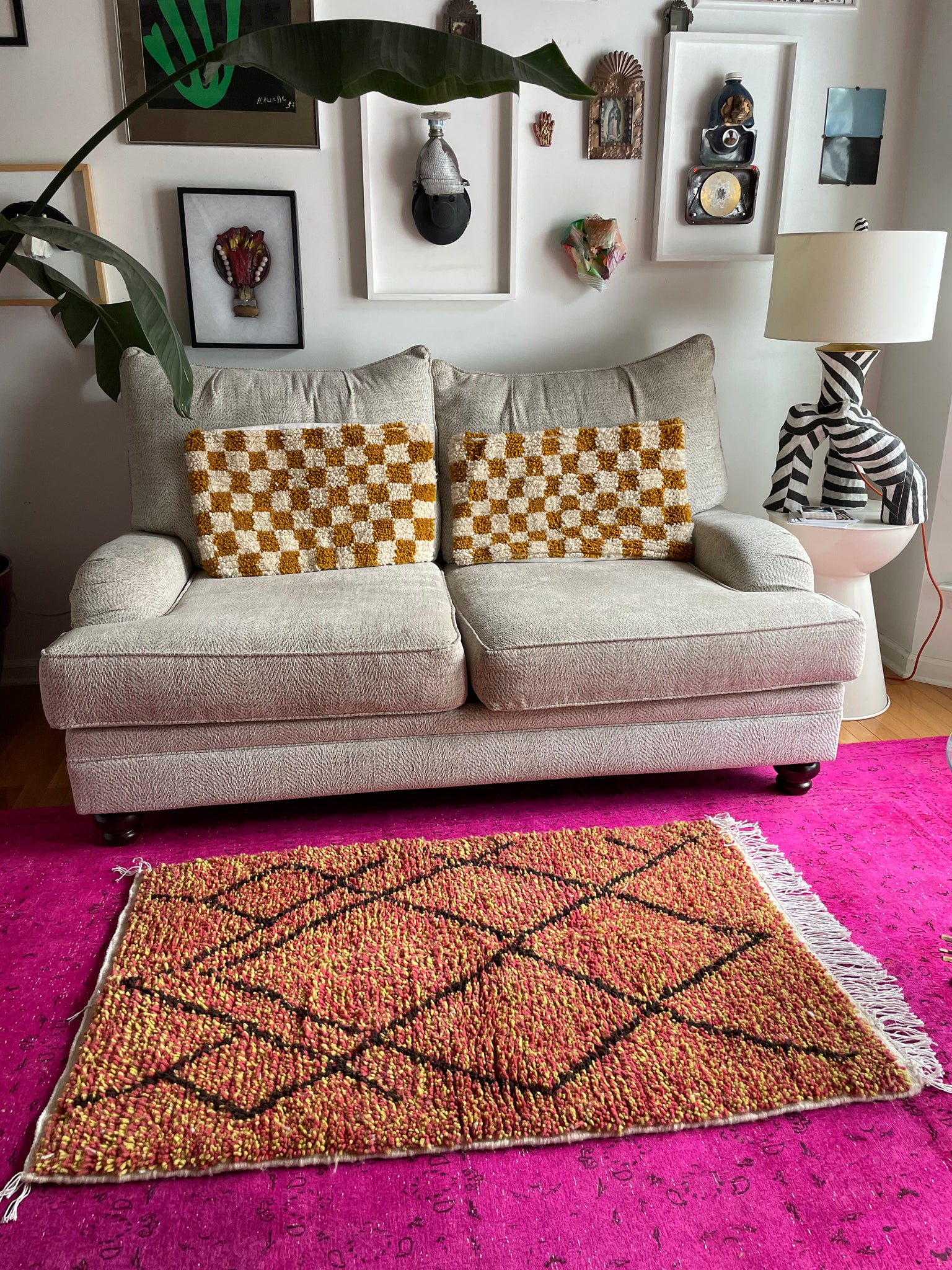 Goldenrod Moroccan checkered wool pillows