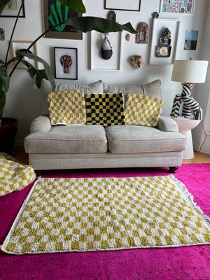 Chartreuse Moroccan checkered wool pillows