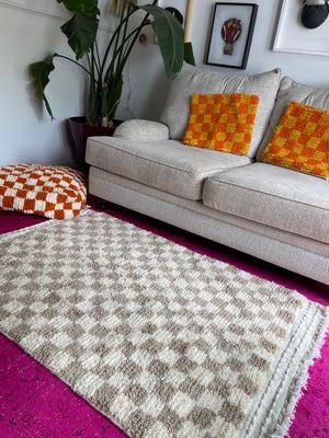 Yellow Moroccan checkered wool pillows
