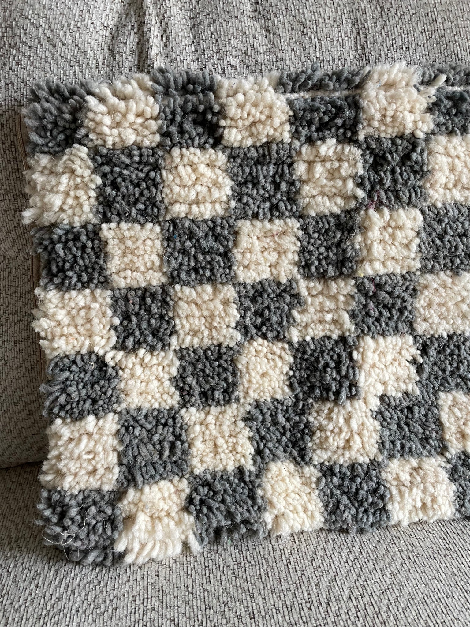 Grey Moroccan checkered wool pillows