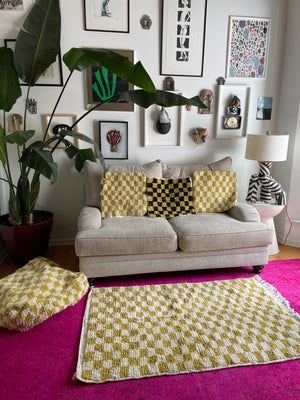 Chartreuse Moroccan checkered wool pillows