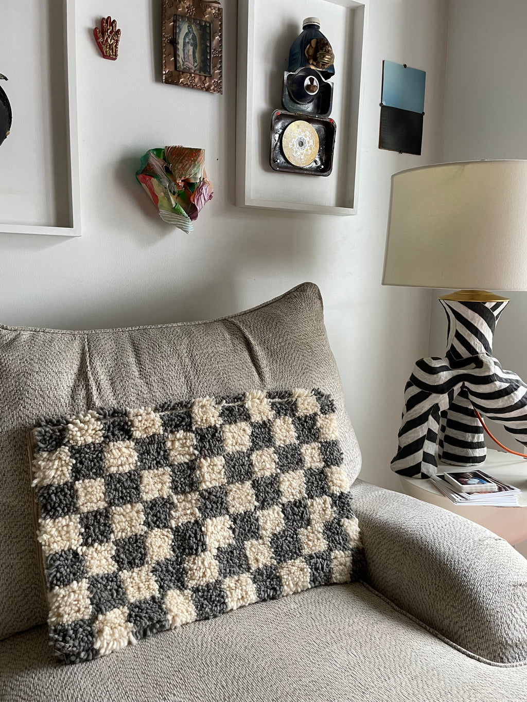Grey Moroccan checkered wool pillows