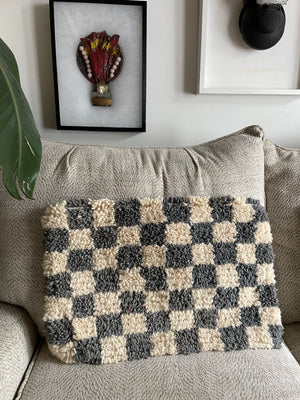 Grey Moroccan checkered wool pillows