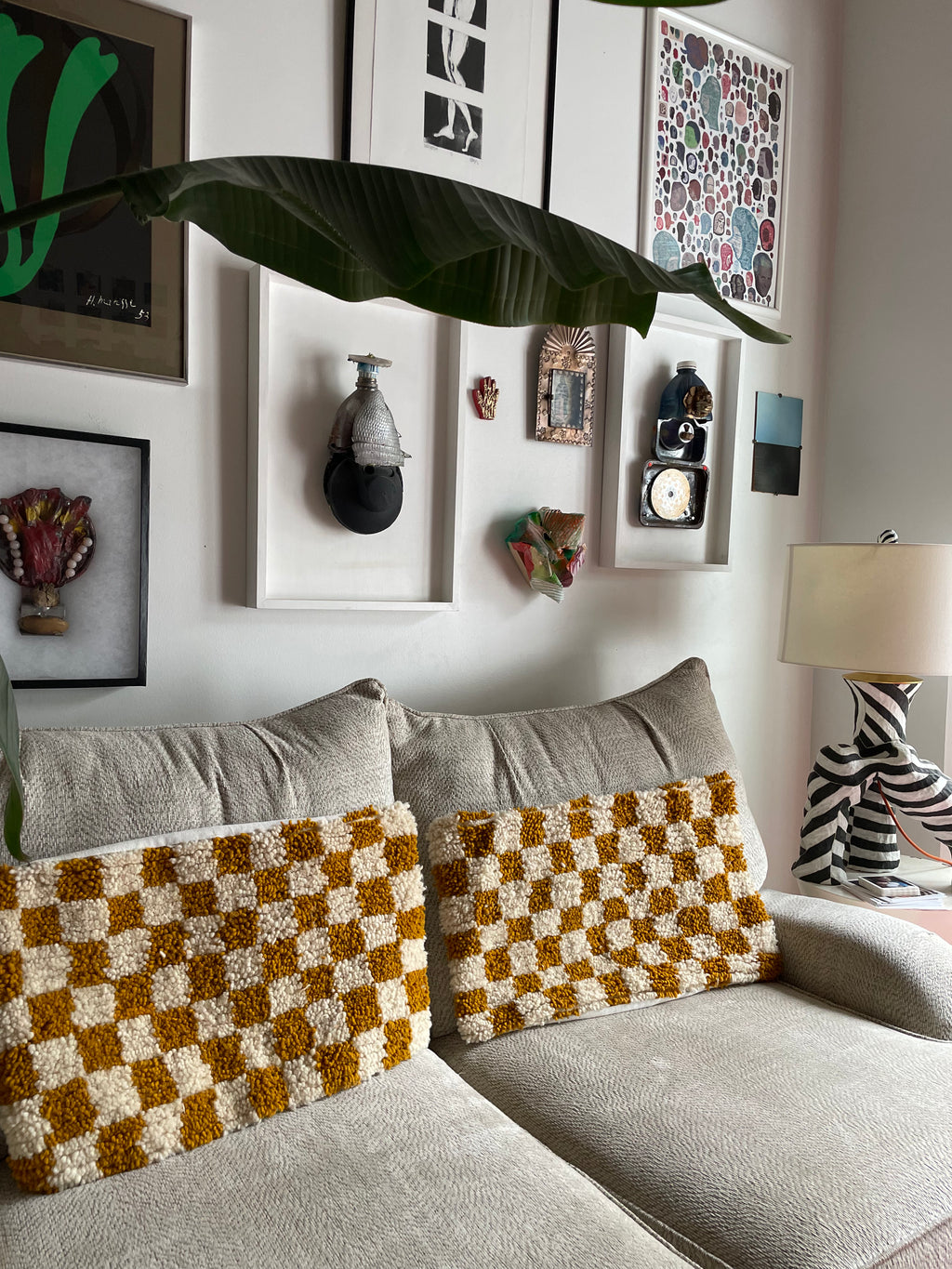Goldenrod Moroccan checkered wool pillows